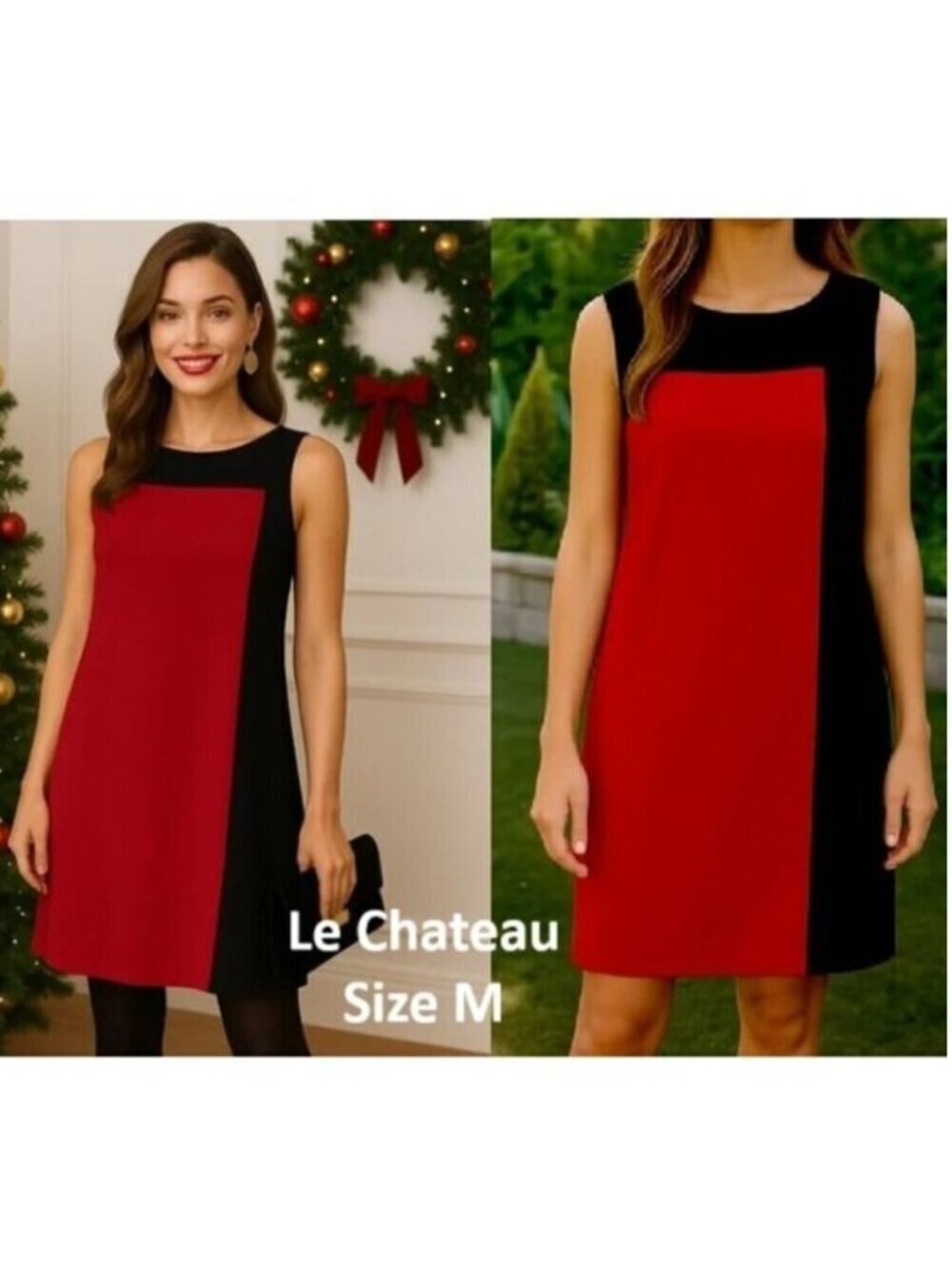 Le Chateau Red & Black Colorblock Shift Midi Dress Women's Size M